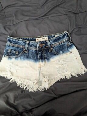 Bullhead Women's Two-Tone Distressed Denim Shorts - Blue & White Size: 0